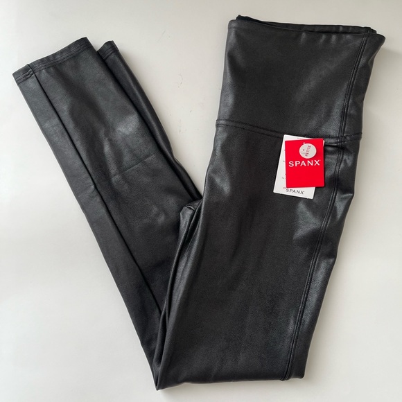 NWT Spanx faux leather leggings black large petite - Picture 1 of 10